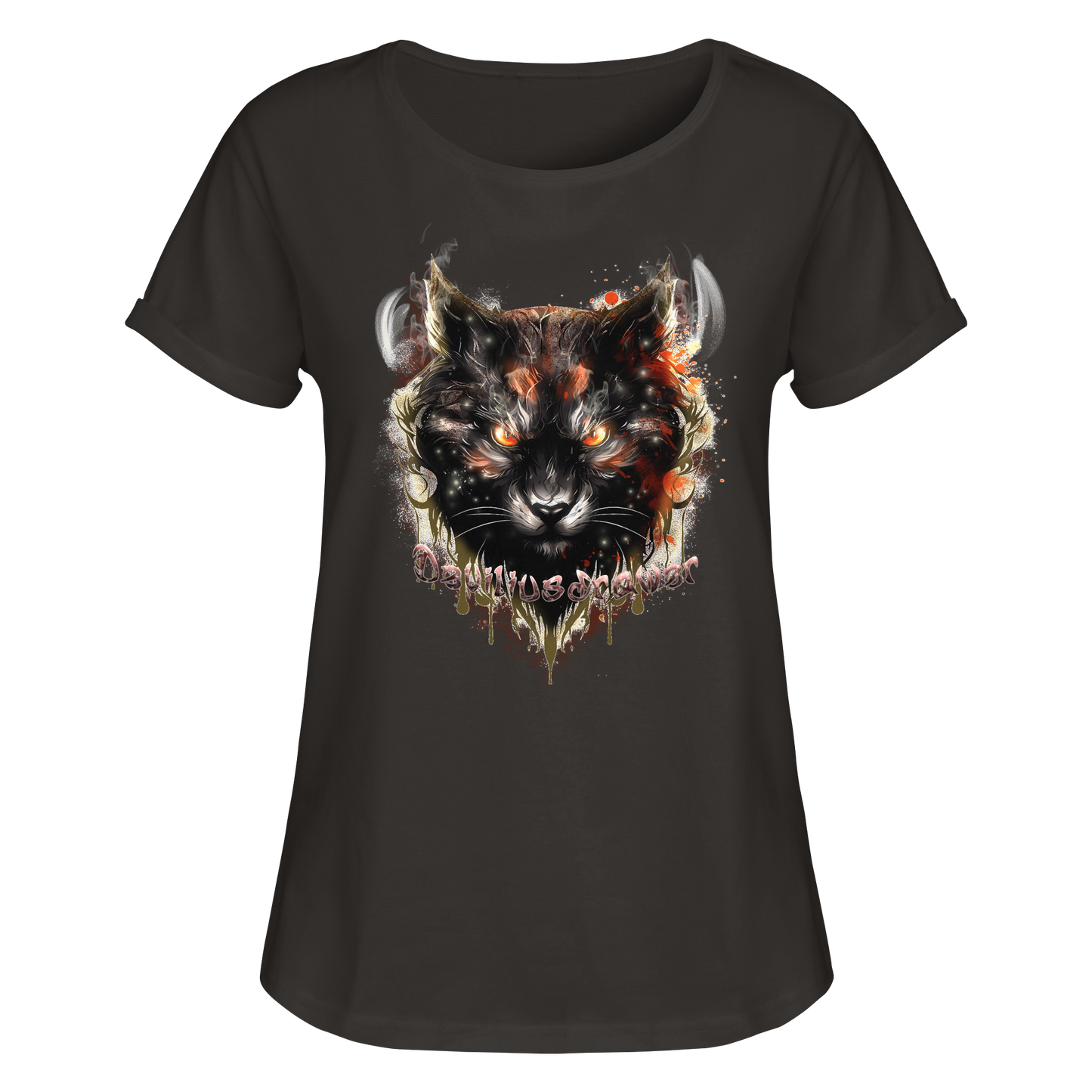 Deviliusdrawer Red Devil Cat - Womens Roll-Up T-Shirt