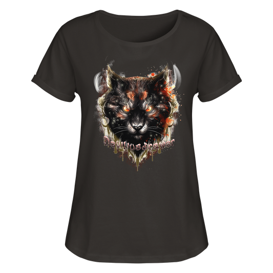 Deviliusdrawer Red Devil Cat - Womens Roll-Up T-Shirt