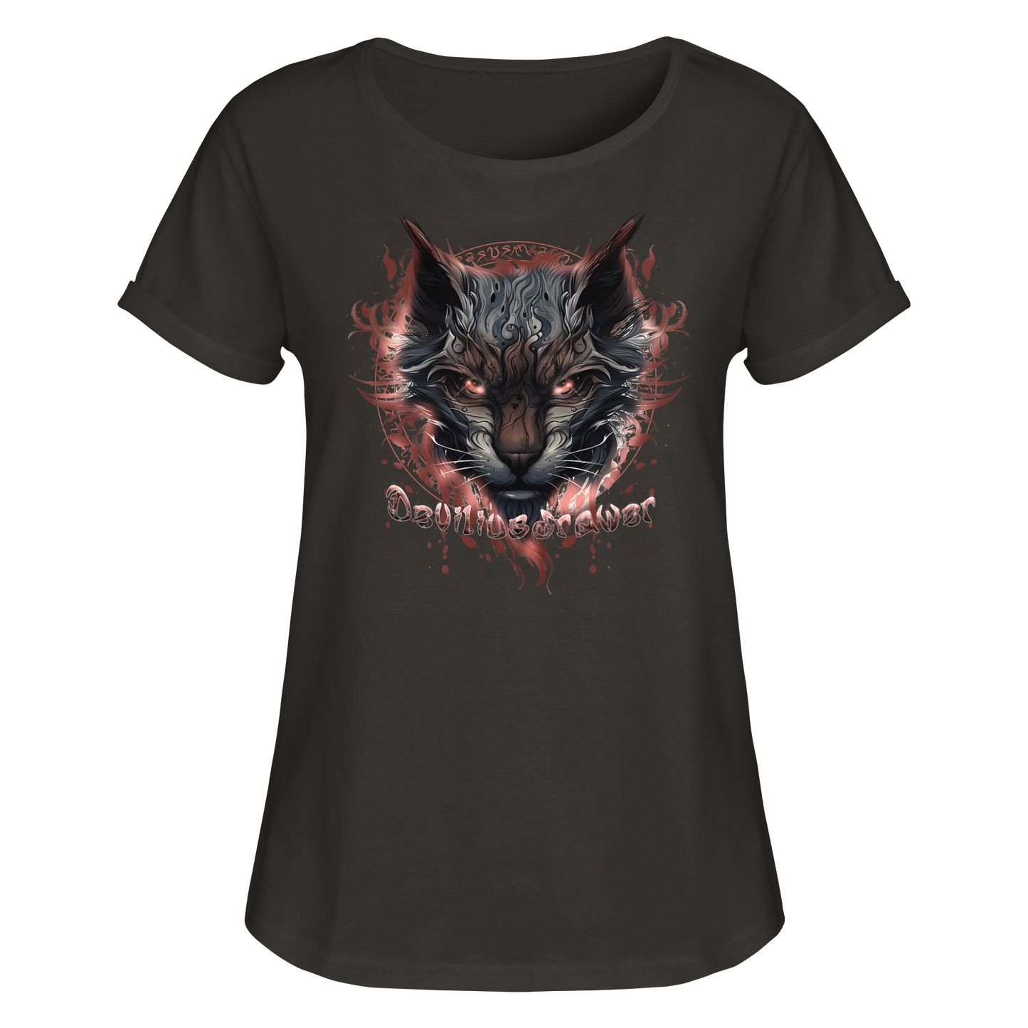 Deviliusdrawer Devil Cat - Womens Roll-Up T-Shirt