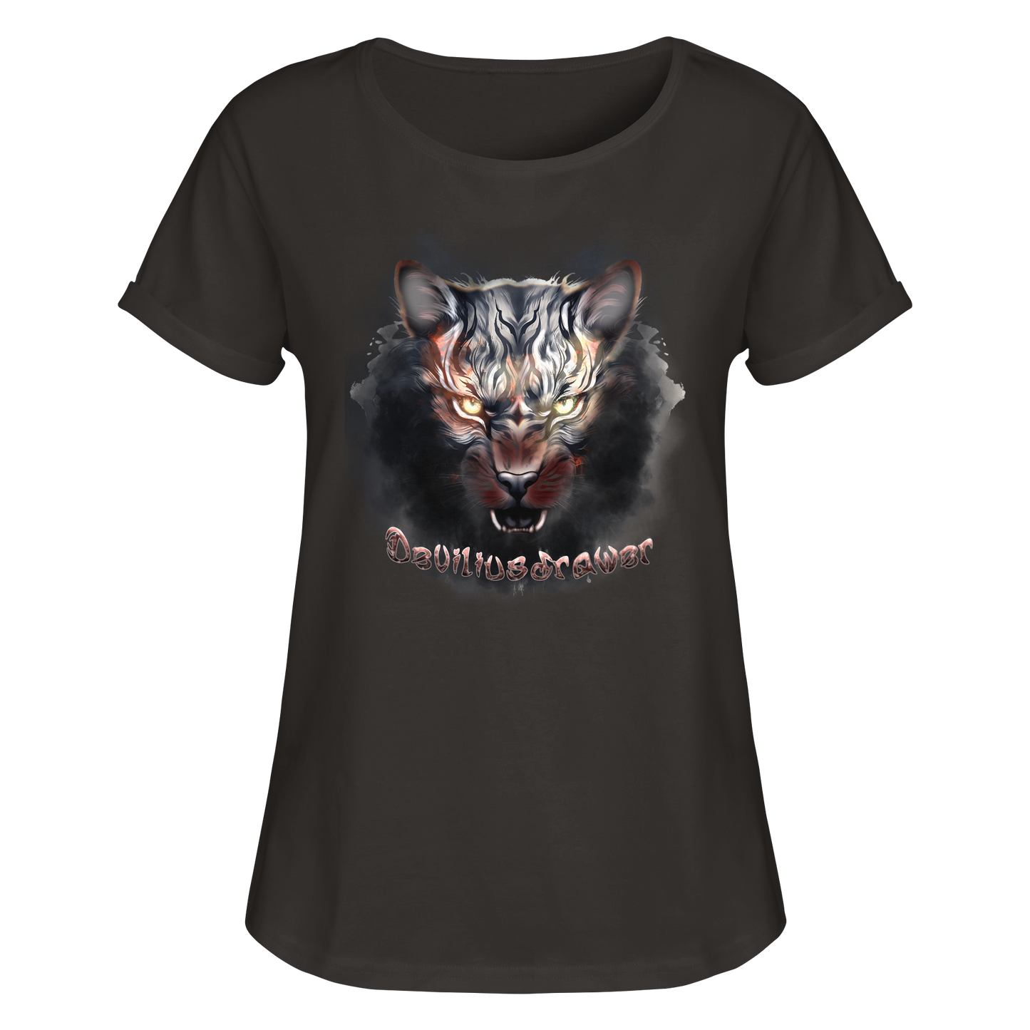 Deviliusdrawer Smoke Tiger - Womens Roll-Up T-Shirt
