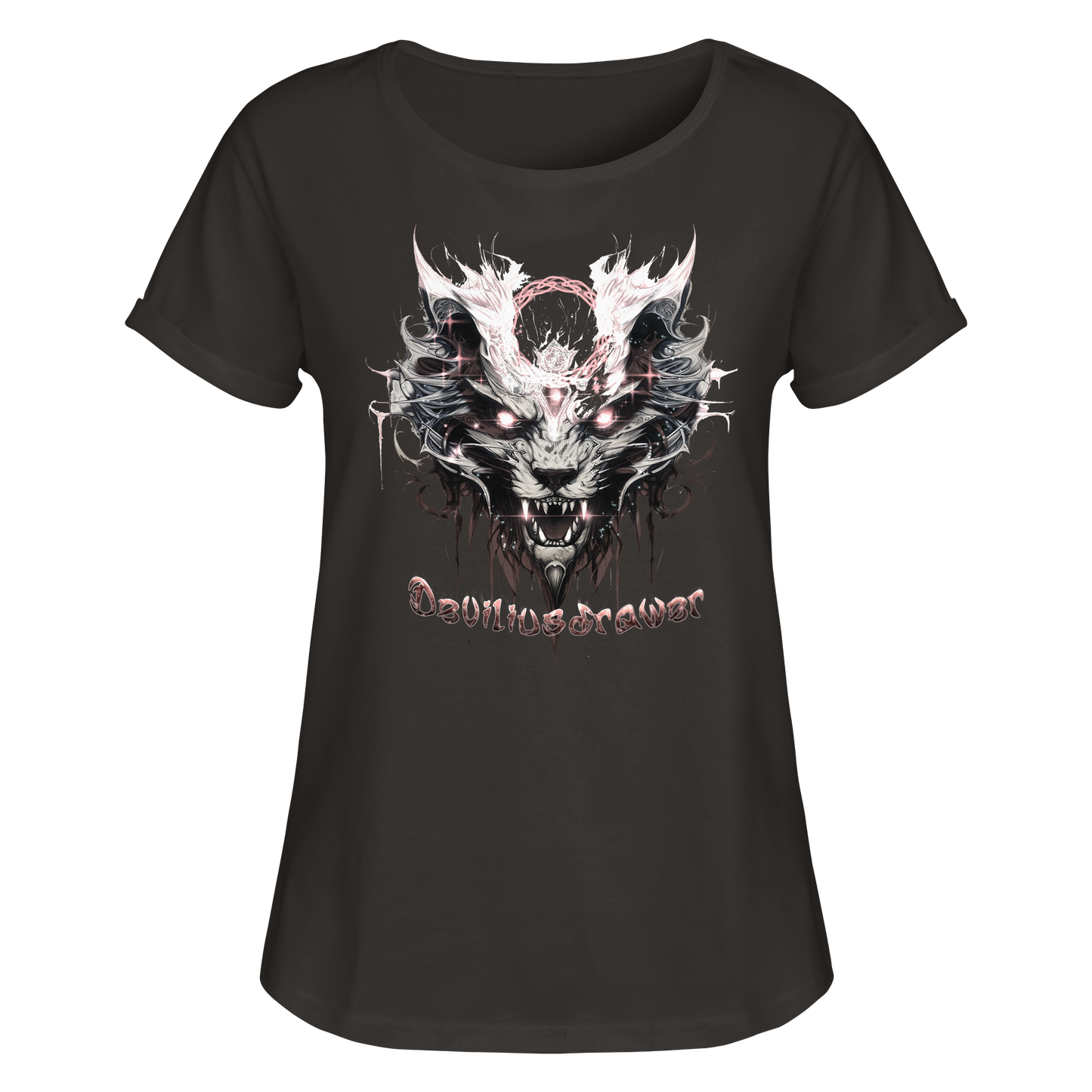 Deviliusdrawer Demonic Glow Cat - Womens Roll-Up T-Shirt