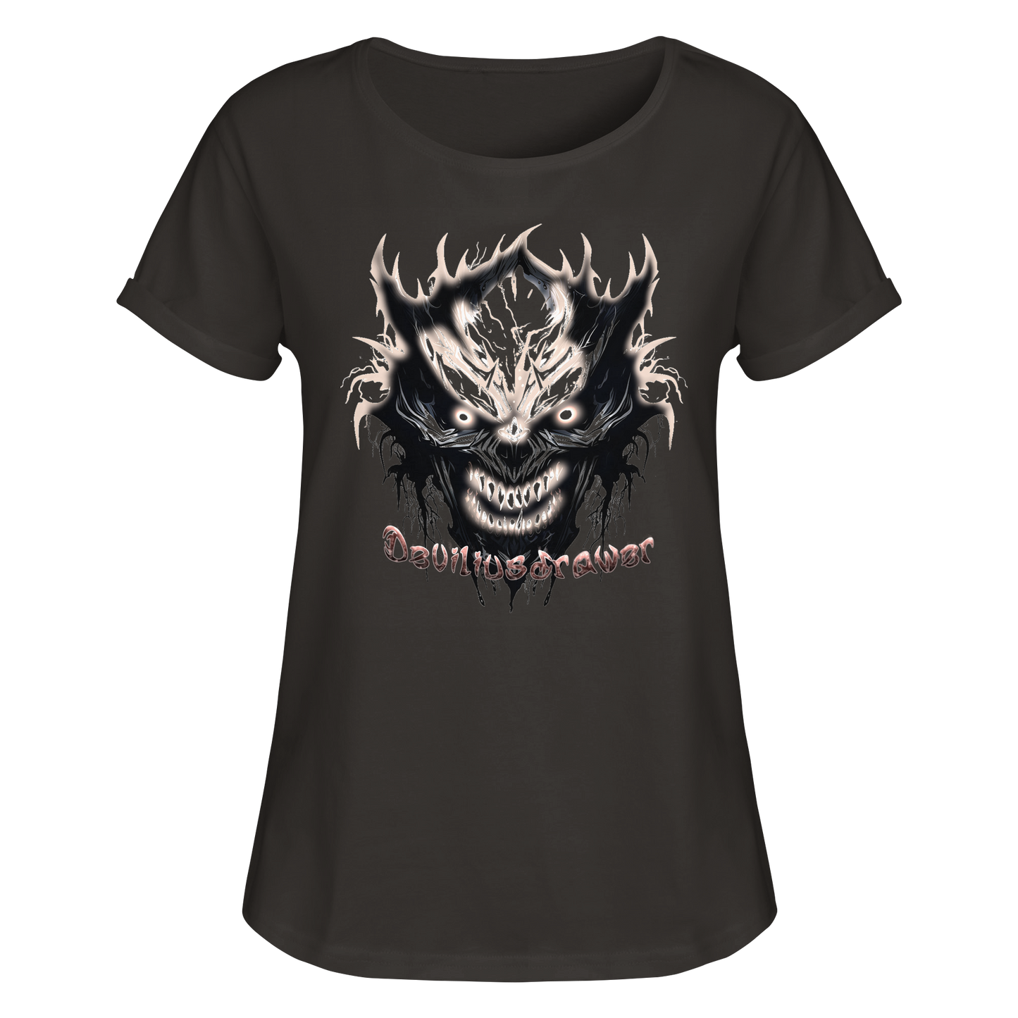 Deviliusdrawer Crazy Glow Devil - Womens Roll-Up T-Shirt