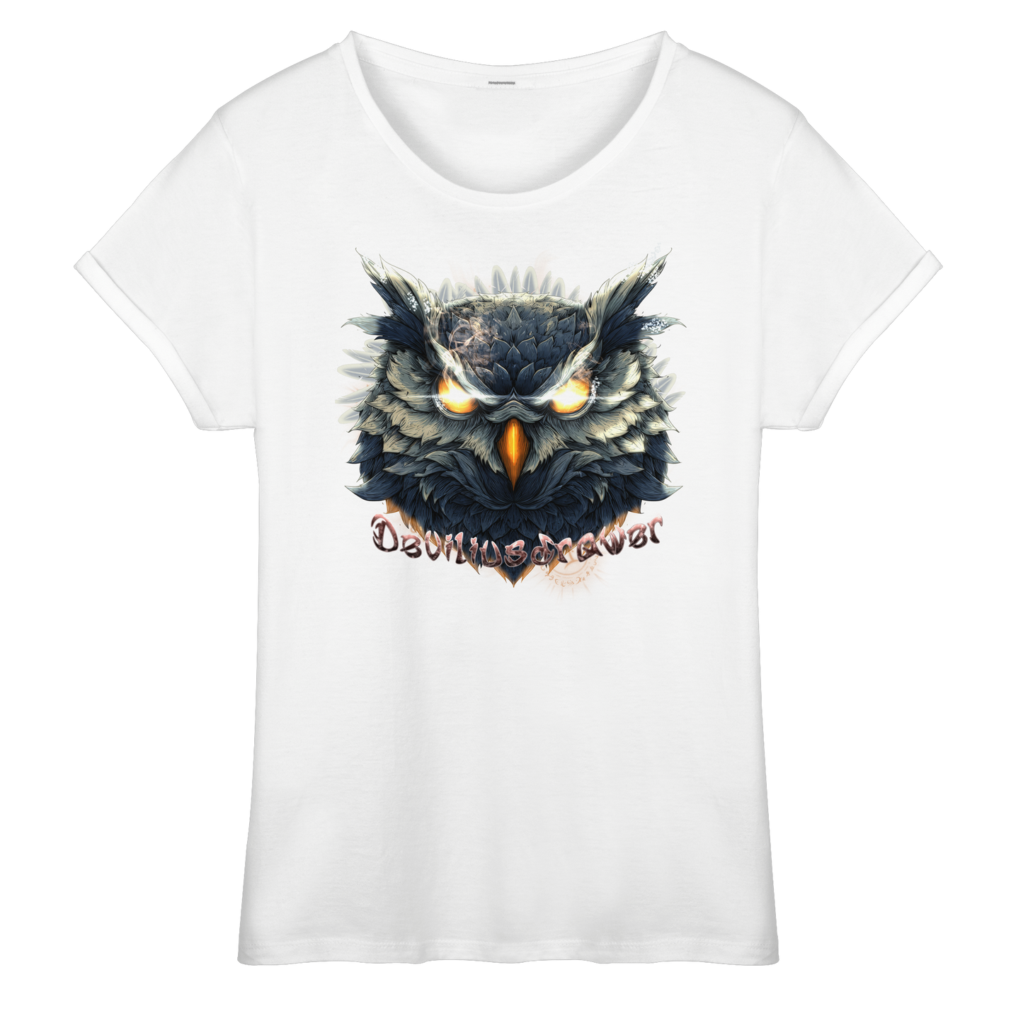 Deviliusdrawer Dark Fire Owl - Womens Roll-Up T-Shirt