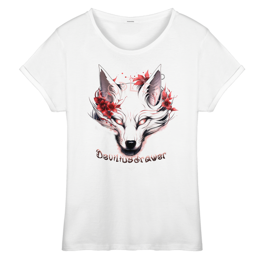 Deviliusdrawer Kitsune Wolf - Womens Roll-Up T-Shirt