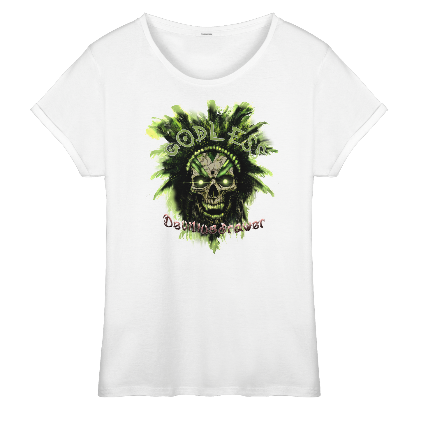 Deviliusdrawer Godless Skull - Womens Roll-Up T-Shirt