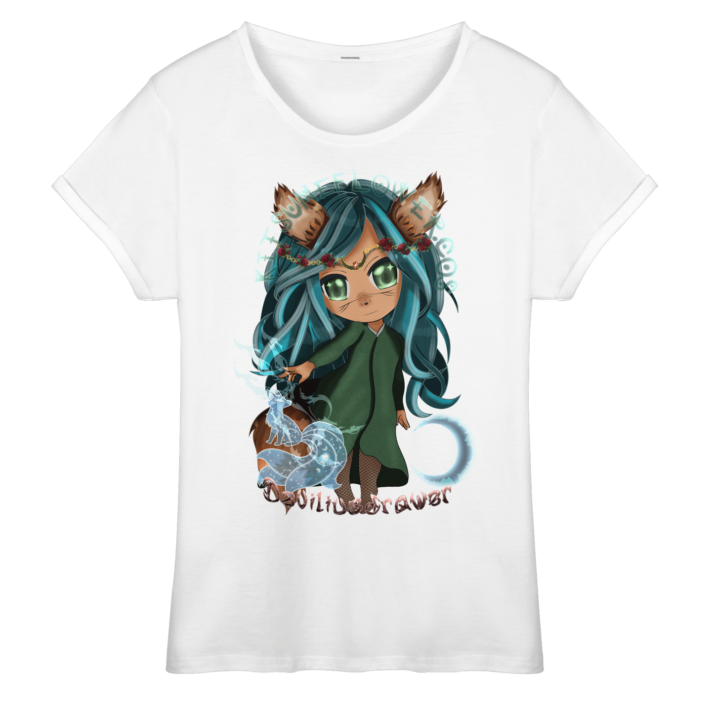 Deviliusdrawer Kitsuneflower - Womens Roll-Up T-Shirt