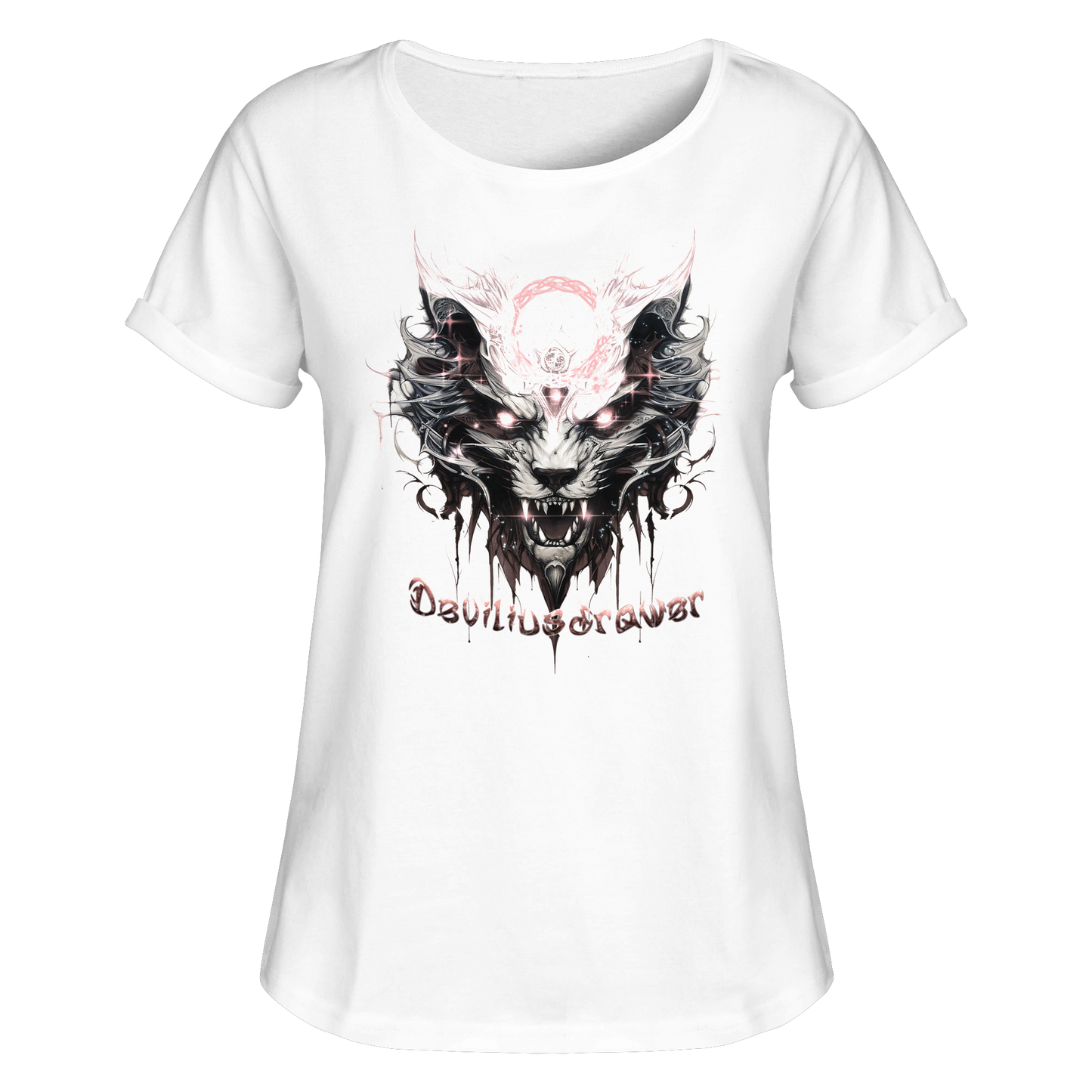 Deviliusdrawer Demonic Glow Cat - Womens Roll-Up T-Shirt