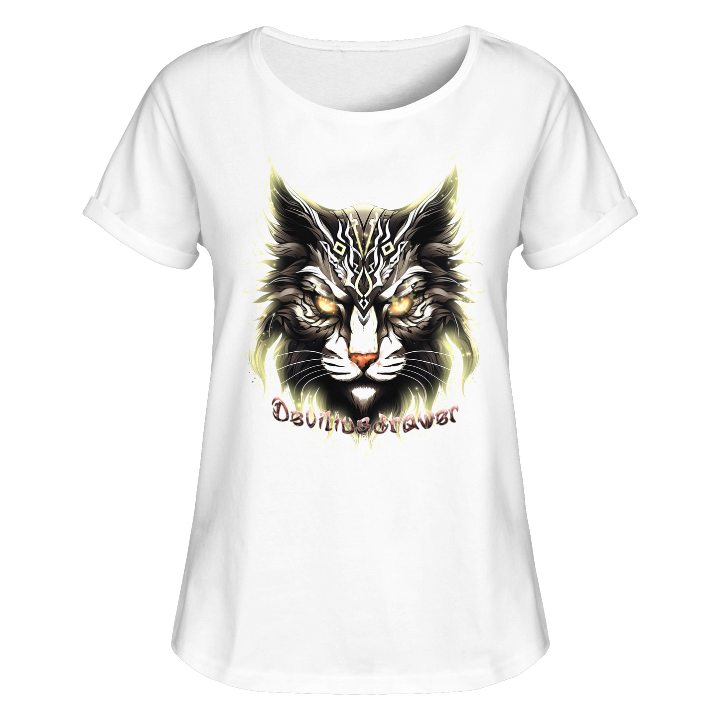 Deviliusdrawer Golden Cat - Womens Roll-Up T-Shirt