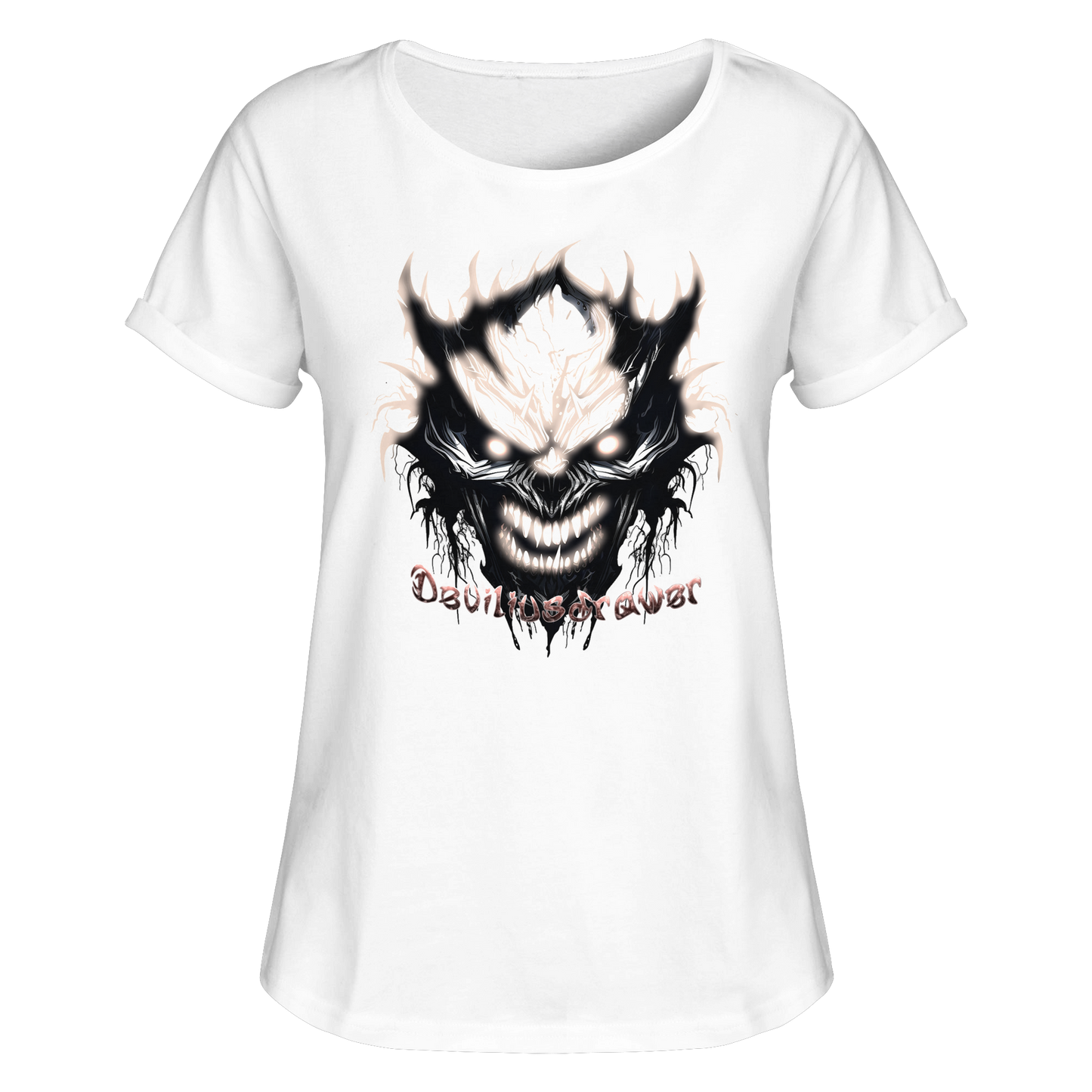 Deviliusdrawer Crazy Glow Devil - Womens Roll-Up T-Shirt