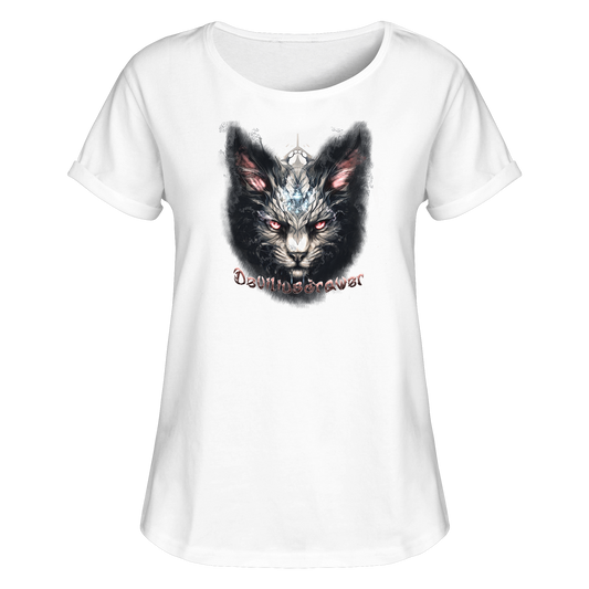 Deviliusdrawer Myshtical Redeyed Cat - Womens Roll-Up T-Shirt
