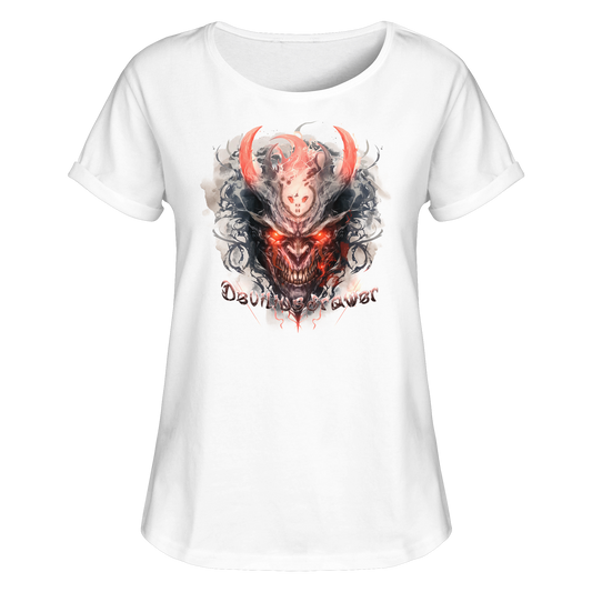Deviliusdrawer Red Horn Devil - Womens Roll-Up T-Shirt